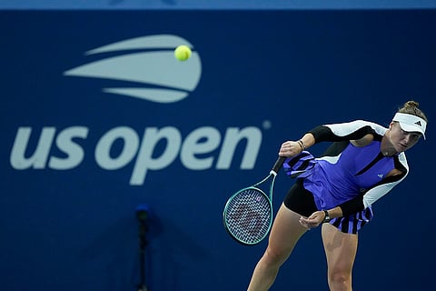 US Open 2024: Elina Svitolina, of Ukraine, serves to Angelina Kalinina, of Ukraine